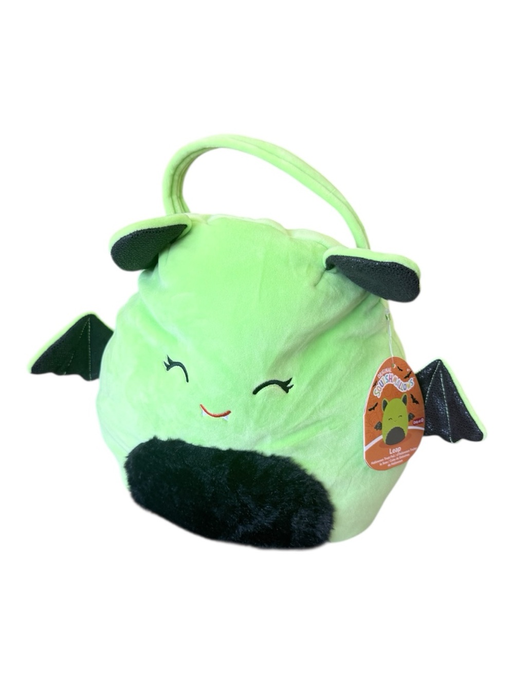 Squishmallows LEAP Lime Green Bat PLUSH Halloween bucket with Black Accents